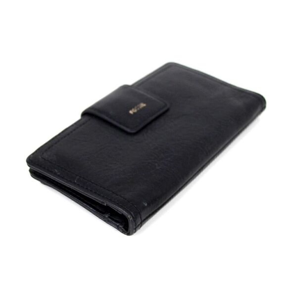 FOSSIL BLACK GENUINE LEATHER ID CARD COIN HOLDER BILL BIFOLD WALLET PURSE - Picture 7 of 10